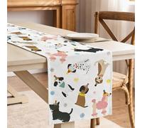 Vexilon Dog Table Runner, Flax Table Runners for Dining Table with Puppy Pattern, Dog Print Beige Table Runner for Pet Lovers' Party, Dinner Table, Outdoor Gathering