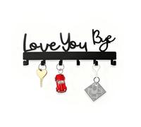 Vexilon Love You Bye Key Holder for Wall, Black Metal Key Rack with 6 Hooks, Durable Key Hooks Wall Mounted with 2pcs Nails, Stylish Entryway Decor Home Organization Accessories
