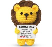 Vexilon Mini Positive Crochet Gifts Lion, Handmade Emotional Support Gifts with Positivity Card, Good Luck Charm for Colleagues, Friends, Women & Men, Novelty Doll for Office or Home Decor