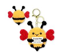 Vexilon Positive Bee Keychain, Heartwarming Hand-Knitted Bee Keychain, Yellow Plush Car Ornament, Cute Inspirational Gift for Women Mom Friend, Birthday Present