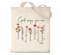 Vexilon Tote Bag with Flowers Pattern, Reusable Christ Tote Bag, Washable Floral Tote Bags with Large Capacity, Foldable Christian Gifts for Gym, Travel, Work, 15.75×13.78in