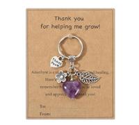 Vexilon Vintage Thank You Gift Keychain, Amethyst Heart Keyring with Greeting Cards, Thank You for Helping Me Grow, Heartwarming Teacher Gifts for Nursery, Teachers, Family, Friends