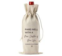 Vexilon Wine Gift Bag, New Chapter of Your Life Farewell Gifts, Reusable Linen Wine Bag with Drawstring, New Beginnings Gift for Women Men Colleague Boss Friends