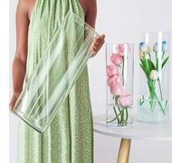 Vexiota Extra Large Acrylic Cylinder Clear Vase for Floor, Tall Big Wide Mouth Plastic Unbreakable Hurricane Flower Vases of 3 for Home Decor (D 8" X H 19.7", D 6", D 4.8" + 2 Holder)
