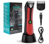 Vexloria Ball Trimmer Men, Body Groomer Men, Electric Groin Hair Trimmer, Body Hair Trimmer Men, Pubic Hair Trimmer with Ceramic Blade Head, Wet/Dry Shaver with LED Light and Charging Base（Red）