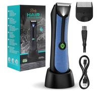 Vexloria Ball Trimmer Men, Body Groomer Men, Electric Groin Hair Trimmer, Pubic Hair Trimmer with Ceramic Blade Head, Wet/Dry Shaver with LED Light and Charging Base（Blue）