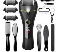 Vexloria Electric Foot File, 16 in 1 Rechargeable Pedicure Kit, Waterproof Scrubber Dead Skin Removal Tool with 3 Rollers & 2 Speeds for Feet Care, Battery Display(Includes Blades