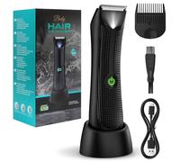 Vexloria Pubic & Body Hair Trimmer for Men, Body Groomer, Electric Groin Hair Trimmer with Ceramic Blade Head, Wet/Dry Shaver with LED Light and Charging Base（Black）