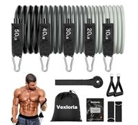 Vexloria Resistance Bands Set with Handles, Exercise Bands Stackable up to 150lbs, Gym Bands with Door Anchor & Ankle & Carry Bag for Men and Women Fitness, Strength Training Home Gym Equipment, Grey