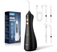 Vexloria Water Flosser for Teeth Cordless, Portable Oral Irrigator 5 Modes & 4 Jet Tips, USB Rechargeable, Dental Plaque Removal Tool, Water Jet Teeth Cleaner for Tavel and Home Use (black) NMP3
