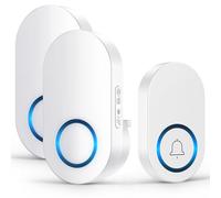 Vexloria Wireless Doorbell with 2 Receivers, 150M Long Range Door Bells Battery Operated, Door Chime kit with 60 Melodies, 4 Volume Levels, LED Flash-White