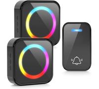 Vexloria Wireless Doorbell with 2 Receivers, Colorful Plug-in Cordless Door Chime Kit with 1076feet / 150m Range, 63 Chimes, 5-Level Volume & RGB Light, Waterproof & Easy Installation for Home size1