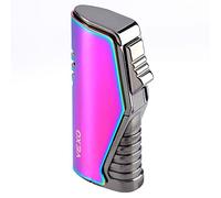 VEXO-Unique Torch Lighter Triple 3 Jet Flame Butane Lighter with Gas Window, Refillable and Windproof Butane Fuel Lighter, Great Gift Idea (Butane NOT Included) (Rainbow)