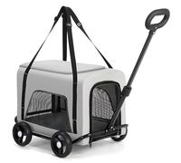 Vexorium 2-1 Dog Pram for Small Dogs, Detachable Pet Backpack Portable Rolling Folding Cat Dog Pushchair Stroller Carrier, Dog Trolleys with Wheels for Outdoor,Grey