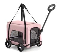 Vexorium 2-1 Dog Pram for Small Dogs, Detachable Pet Backpack Portable Rolling Folding Cat Dog Pushchair Stroller Carrier, Dog Trolleys with Wheels for Outdoor,Pink