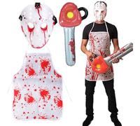 Vexquivera 3PCS Chainsaw Killer Costume,Halloween Costumes For Men,Adult & Teen One Size Fits All,Suitable for hallowed cost outfits