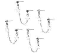 Vexquivera 4PCS Star Dangle Chain Earrings, Double Piercing Earrings, S925 Sterling Silver Minimalist Tassel Chain Ear Studs, Star Earrings for Women Girls Sensitive Ears,