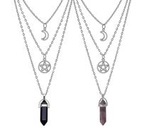 Vexquivera Moon Pentagram Agate Pendant Necklace - Hollowed Out, Hexagonal Pillar, Women's Multi Layer Collarbone Necklace