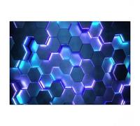 Vexthorion 3D Illusion Neon Lines Print Rug,Visual Kei Living Room Carpet,Playroom Gaming Geometric Bedside Rugs Gamer Decorative Floor Mat Carpet,Gaming Chair Mat,Blue Purple
