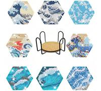 Vexthorion 8 Pcs Diamond Art Painting Coasters Kits,Cute Coaster with Holder for Adults, Non-Slip DIY Dot Paint Craft Kits,5D Full Drill DIY Diamond Dot Gem Art Kit Home Decor Arts Craft (Waves)