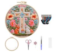 Vexthorion APPCRFM Easter Embroidery Kit for Beginners,DIY Flowers and Rabbit Craft Set Including Thread and Needles, Relaxing Hobby Gift for Women Teen Girls (White)