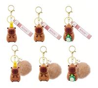 Vexthorion Capybara Keychains - 6pcs Cute Capybara Key Ring, Cartoon Animal Figure Key chain Pendant For Backpack Car Key Holder Bag Char for Kids Gifts (Pompom,Duck,Turtle Style) (6A)