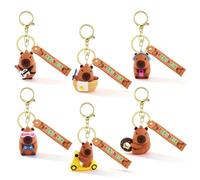 Vexthorion Capybara Keychains - 6pcs Cute Capybara Key Ring, Cartoon Animal Figure Keyring Pendant For Backpack Bag Capybara Car Key Holder Charm Gifts(Donut,Guitar,Game,Bath,Music,Scooter Style)