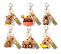 Vexthorion Capybara Keychains - 6pcs Cute Mini Capybara Key Ring, Cartoon Animal Figure Keyring Pendant For Backpack Car Key Holder Bag Charm Kids Gifts 6 Styles (6C)