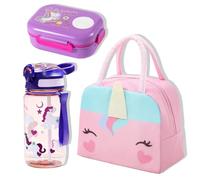 Vexthorion Capybara Lunch Bag Set 3 Pcs, Bento Box & Leak Proof Water Bottle with Straw for Adults,Insulated Thermal Food Carrier Bag for Office School Picnics, Leak-Proof BPA Free Brown (Unicorn-2)