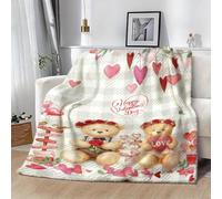 Vexthorion Cozy Soft Flannel Blanket For Women & Men,Bed Sofa Teddy Bear Soft Cozy Pink Heart Design-Cuddly Valentine's Day Blanket Personalised Romantic Gift For Girlfriend,Wife (White)