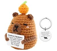 Vexthorion Emotional Support Capybar,Emotional Support Doll,Positive Crochet Animals Capybara and Capybar Keyring Set Funny Inspirational Gifts for Women Men Friends, Workers Desk Decor 2pcs
