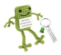 Vexthorion Knitted Positive Frog,Emotional Support Crochet Doll,Long-Legged Green Frogs Knitted Doll With Affirmations Cards and Frog Keychain,Plush Cute Inspirational Novelty for Birthday Gifts,2pcs
