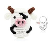 Vexthorion Positive Cow With Funny Cows Keyring,Emotional Support Crochet Cow,Handmade Knitted Cow Animal Doll,Good Luck Gifts With Cards Christmas Birthday Gift For Women Men Family Coworker Friends