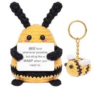 Vexthorion Positive Crochet Animals, Handmade Knitted Bumblebee Plush Toy with Matching Key Ring, Adorable Desk Decoration Gift,Crochet Bee Keychain Set