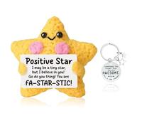 Vexthorion Positive Crochet Star With Star Keychain Set 2pcs,Soft Hand-Crocheted Yellow Star Doll Emotional Support Cheer Up Keepsake Gift For Friends, Women, Student, Christmas
