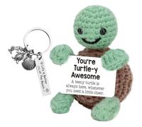 Vexthorion Positive Turtle,Funny Crochet Plush Toy,Knitted Turtle Doll With Stainless Steel Seashell Animals Pendant Keychain,Emotional Support Inspirational Motivational Encouragement Gift,2pcs