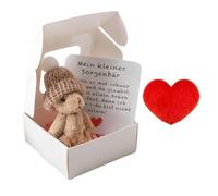Vexthorion Worry Bear Hug in a Box With Red Heart,My Little Worry Bear in a Box,Pocket Bears with Inspirational Card,Birthday,Good Luck,Valentine's Day Thinking of You Gifts For Girlfriend Boyfriend