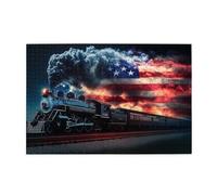 Vextrovia Striking Train with US Flag Jigsaw, Puzzles for Adults 1000 Pieces, Great for Train Aesthetics Fans Home Leisure or Patriotic Themed Events, Mind Stimulating Brain Teaser