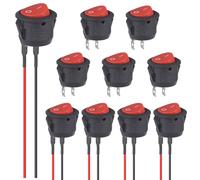 VEXUNGA 12V Switch Round 5Pcs Toggle Switch and 5Pcs Rocker Switches with Pre-soldered Wires 10A 125V 6A 250V 2 Pin 2 Position ON OFF Red for Car Boat Caravan (10Pieces)