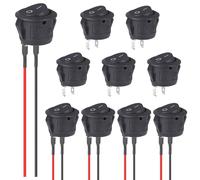 VEXUNGA 12V Switch Round 5Pcs Toggle Switch and 5Pcs Rocker Switches with Pre-soldered Wires 10A 125V 6A 250V 2 Pin 2 Position ON OFF Black for Car Boat Caravan (10Pcs)