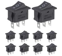 VEXUNGA 3-Pin Toggle Switch On/Off/On - Black Rectangle Built-in Switch AC 250V 10A - 3 Position Embedded Boot Pack of 10