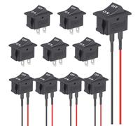 VEXUNGA 5Pcs Rocker Switch 2 Pin ON OFF with Pre-soldered Wires and 5Pcs Toggle Switches 2 Position AC 6A 250V 10A 125V DC 12V Black Rectangle Embedded for Car Boats Caravan (10Pcs)