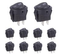 VEXUNGA Mini Black Toggle Switch 2-Pin Round Rocker Switch 3A 250V AC 6A 125V 15MM Built-in Switch Small Lockable with Self-Locking Square (Pack of 10)