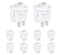 VEXUNGA Mini Rocker Switch Round 2-Pin Rocker Switch On/Off 3A 250V AC 6A 125V 15MM Built-in Switch Small Lockable with Self-Locking White Square (Pack of 10)