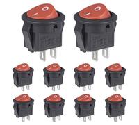 VEXUNGA Mini Rocker Switch Round Rocker Switch Red 2 Way Switch 2-Pin On/Off 3A 250V AC 6A 125V 15MM Built-in Switch Small Lockable with Self-Locking Square (Pack of 10)