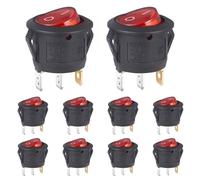 VEXUNGA Rocker Switch 3-Pin Round Rocker Switch Red Illuminated 6A 250V AC 10A 125V On/Off SPST 3Terminal Round Switch Red Light Built-in Switch (Pack of 10)