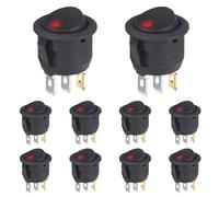 VEXUNGA Rocker Switch Illuminated Round Switch 6A 250V AC 10A 125V Rocker Switch 3-Pin Round with LED Red 2 Position On/Off Built-in Switch Black Self-Locking (Pack of 10)