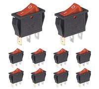 VEXUNGA Rocker Switch Red Light Illuminated 3Pin SPST ON OFF Boat Toggle Switches 15A 250VAC 20A 125VAC Electronics Button KCD3 for Car Auto Household (10 Pieces)