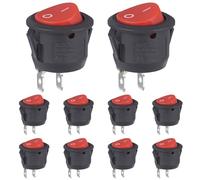 VEXUNGA Rocker Switch Rocker Switch 2-Pin Switch Round On/Off 6A 250V 10A 125V Round Car Built-in Switch Lockable Self-Locking Red/Black (Pack of 10)