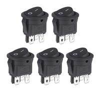 VEXUNGA Rocker Switch Round 4-Pin Rocker Switch On/Off Switch 4 Terminals 6A 250V AC 10A 125V Built-in Switch Self-Locking Black Square Round for Car Boat (Pack of 5)